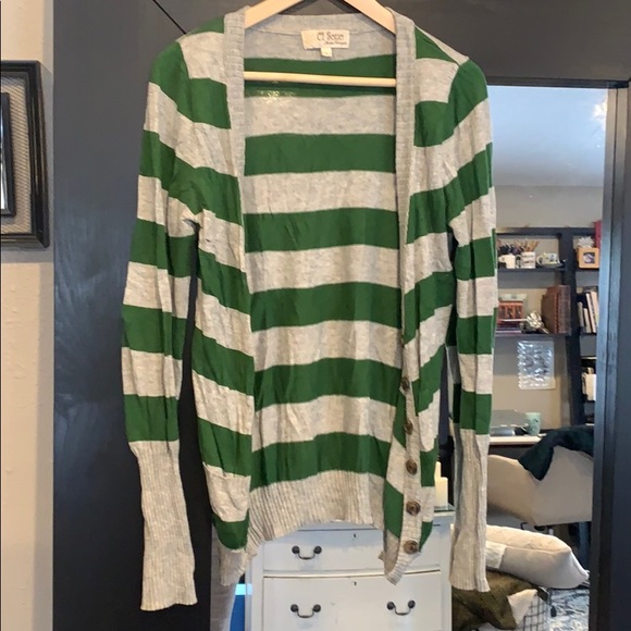 green striped cardigan